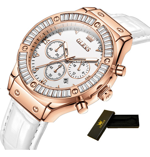 Reloj De Lujo Olevs Chronograph Luminous Calendar Color Del Fondo Rose/white