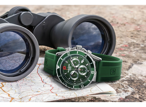Reloj Pulsera De Hombre Swiss Alpine Military Sentinel Chrono 70739834SAM Color Plateado/Verde