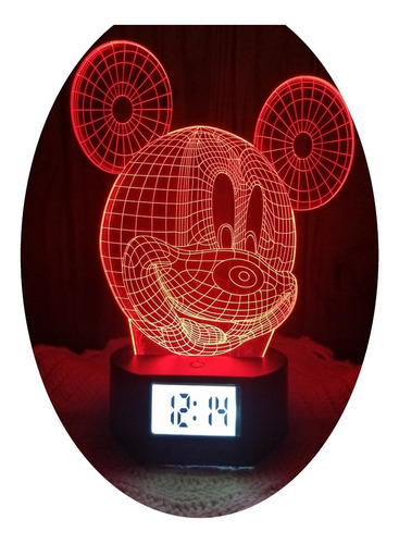 Lámpara Ilusión 3d Reloj Alarma De La Cara De Mickey Mouse 