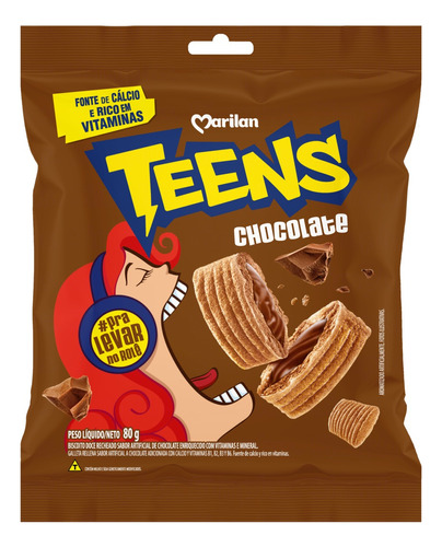 Biscoito Marilan Teens doce recheado chocolate pacote 80g