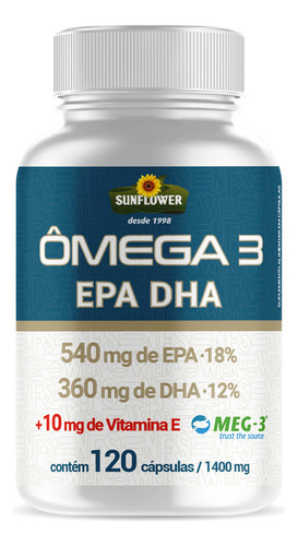 Ômega 3 1400mg Altos Níveis EPA 540 DHA 360 Sunflower Pote com 120 Cápsulas Sem sabor