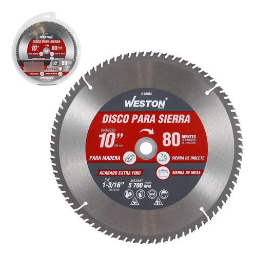 Disco Sierra Circular P/madera 10'' X 1-3/16'' 80dt C/bujes