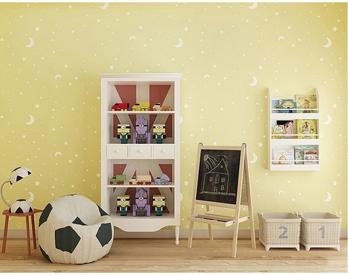 Imagen 2 de 3 de Papel Tapiz Estrella Infantil Niños Fluorescente Amarillo