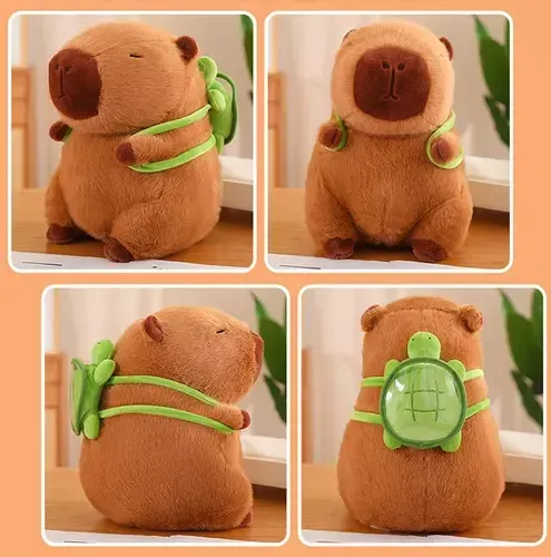Brinquedo Capivara Mochila De Tartaruga M | Fofa | Pelúcia Cor Marrom Brinquedo Criativo