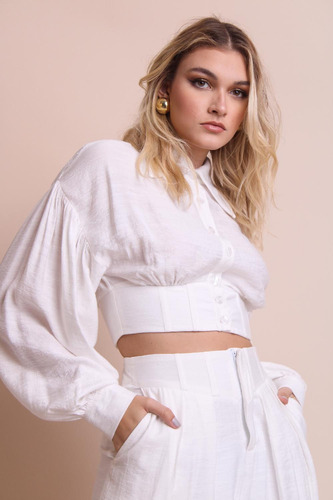 Camisa Cropped Corset Offwhite Labrava