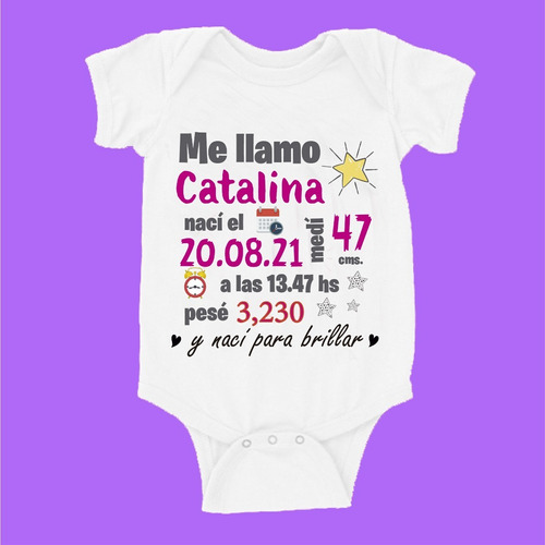 Bodys  Para Bebés Personalizados Con Los Datos De Nacimiento