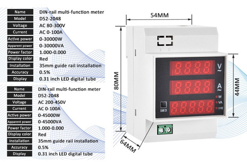 Medidor De Energia Multifunción Ac 80-300 V / 200-450v 100 A