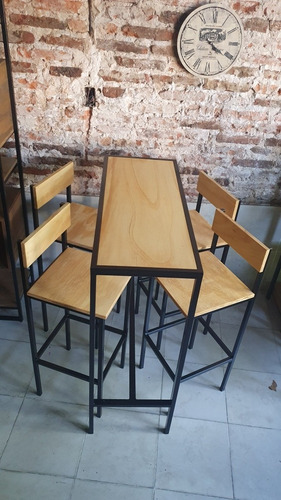 Mesa Barra Desayunador Industrial 120x40 + 4 Taburetes 36x36