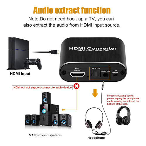 Extractor Adaptador Audio Hdmi Arc 4k 60hz A Optico Aux