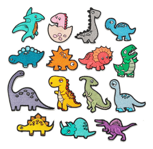 Set De 15 Parches Bordados Termoadhesivos Dinosaurios