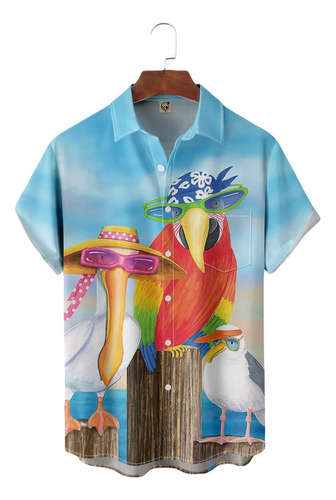 Gh Camisa Hawaiana Unisex Parrots Glasses, Camisa Playa Para