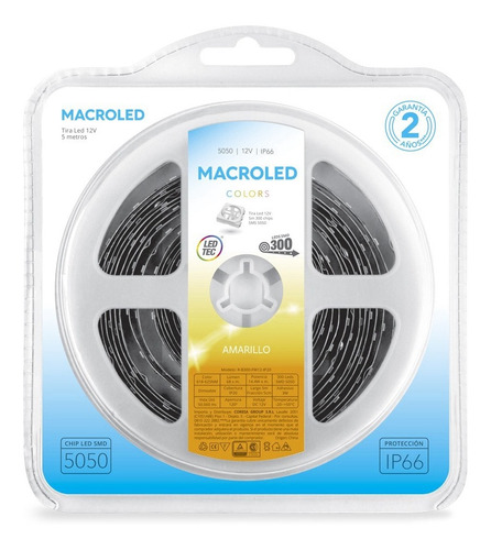 Tira LED Macroled B300-FW12 5050 amarilla 12V IP66