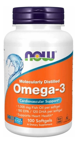 Suplemento en cápsulas blandas NOW  Omega-3 omega 3 en pote de 180g 100 un