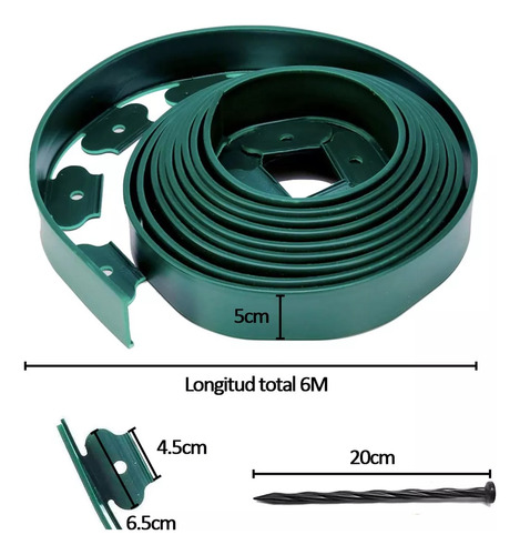 Limitador De Césped Separador Jardín 5cm×6m Incluir 18 Uñas