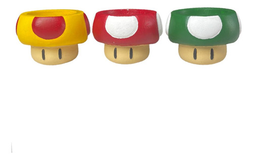 Macetas De Hongos De Mario Bros 3 Pack Verde Rojo Amarilo