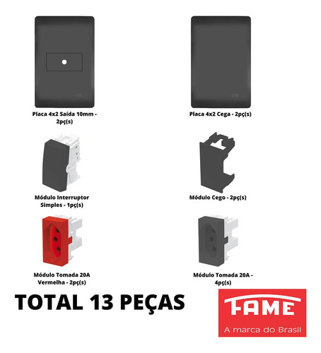 13un Modulo Tomada Interruptor Placa Habitat Black Fame K45