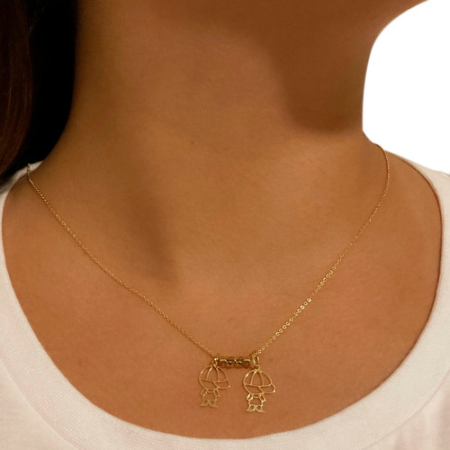 Corrente Bailarina 45cm Em Ouro 18k Canga Pingentes Crianças Cor Meninos