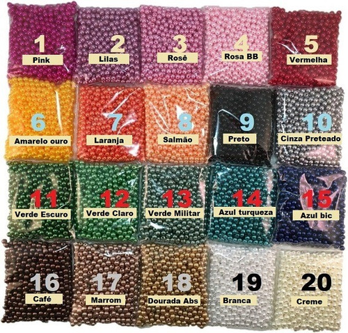 Perolas Abs 6mm C/ Furo 1500 Unid Diversas Cores Atacado