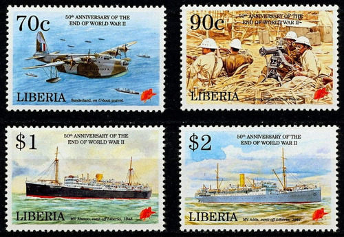 Fin 2° Guerra - Barcos - Avión - Liberia - Serie Mint