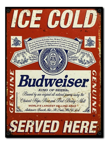 #1701 - Cuadro Decorativo Vintage - Budwaiser Beer Cerveza