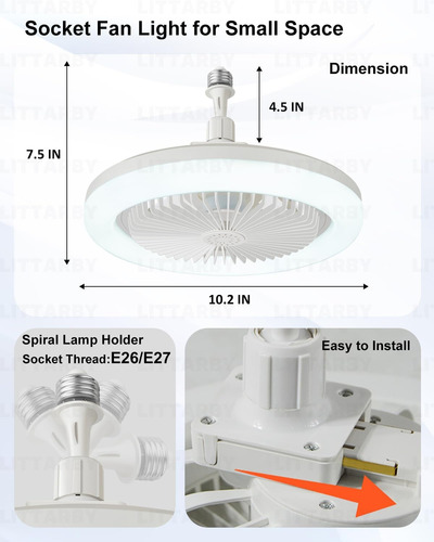 Lámpara Led Y Ventilador Para Socket Con Control Remoto 20w
