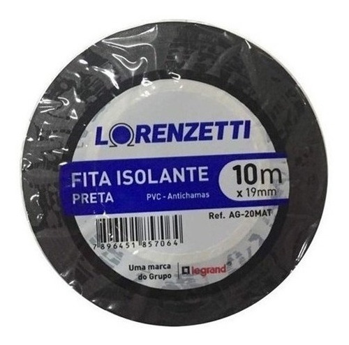  Lorenzetti 10m X 19mm fita isolante antichama proteção para fios cor preta