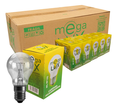 Caja 100 Focos Megalux Luz Calida Incandescente 100w 110v