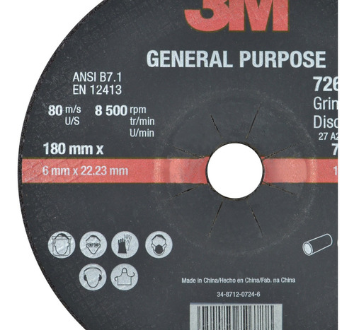 Imagen 2 de 5 de Disco De Desbaste 3m 180mm-6mm-22,2mm - Grano 24 / Caja X 10