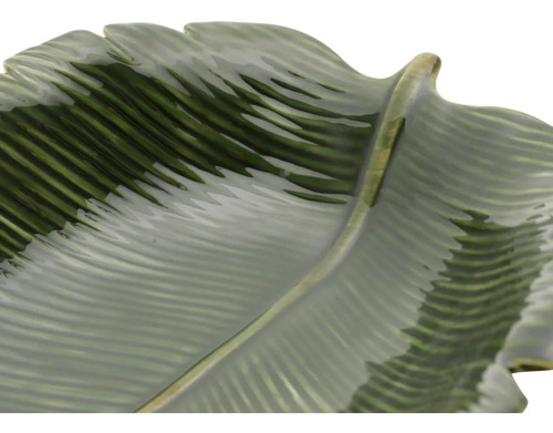 Prato Decorativo De Cerâmica Banana Leaf Verde 16x12x4cm