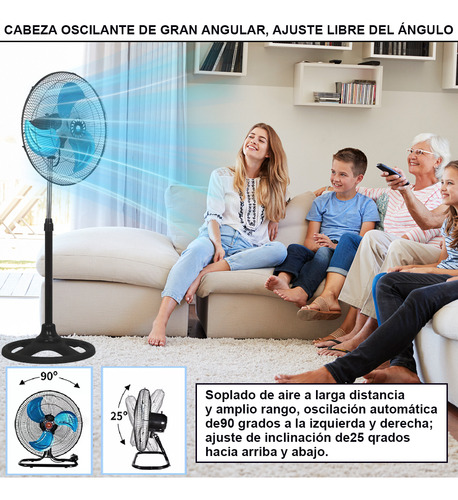 2 Pcs Ventilador Metálico 3 En 1 De Pie,85w,127v,Ventilador De Pedestal Estructura Azul Aspas,Diámetro 50cm 60hz Frecuencia Material de las aspas Metal,Pared 18in,3 Velocidades