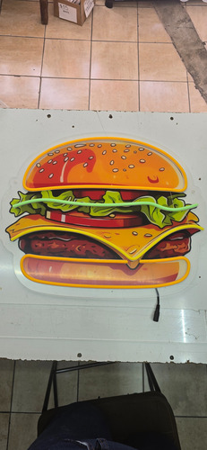 Letrero Luminoso Hamburguesa Imagen Uv Y Neon Led 42x50
