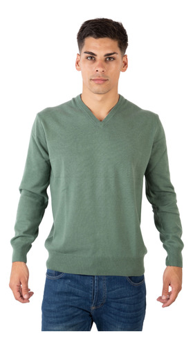 Sweater Hombre Escote V Hilo Mano Lana Bugato/olegario