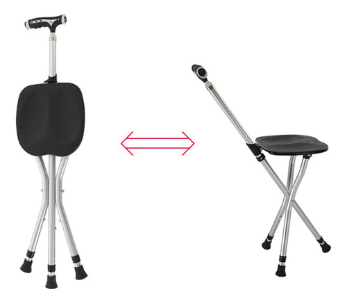 Trípode De Bastón Plegable 2 En 1 Con Asiento Y 3 Patas Para