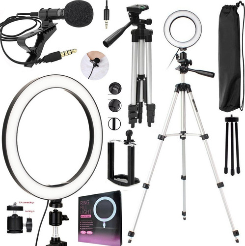 Kit Gravação Vídeo Ring Light + Acessórios Celular Universal