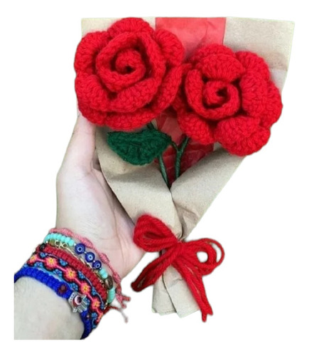 Ramo De 2 Rosas Tejidas A Crochet 