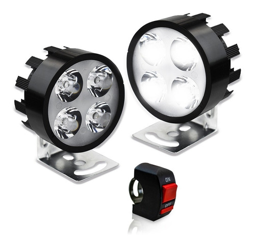 Par Faros 4 Led Redondo Moto Luz Fija Y Estrobo Con Switch