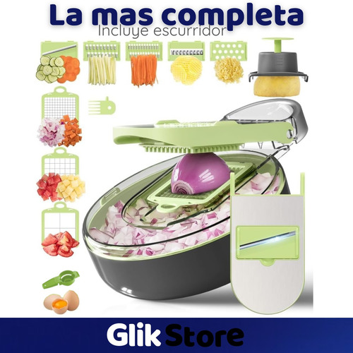 Mandolina Picadora Cortadora Rallador Verduras Multifuncion Gris/verde