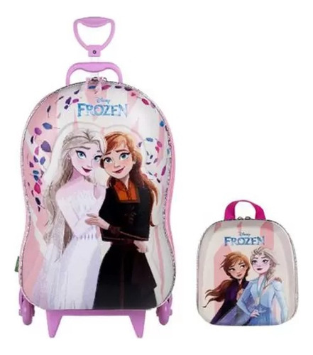 Mochila 3d Elsa E Anna  Lancheira Frozen Rosa