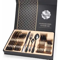 Comprar Juego de cubiertos de acero inoxidable, 24 piezas, juego de cubiertos de color negro brillante
