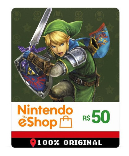 Cartão Nintendo Switch 3ds Wii U Eshop Card Br R$50 Reais