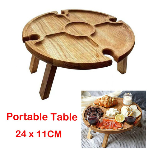 Mesa De Picnic Plegable De Madera Estante De Vino Portátil C