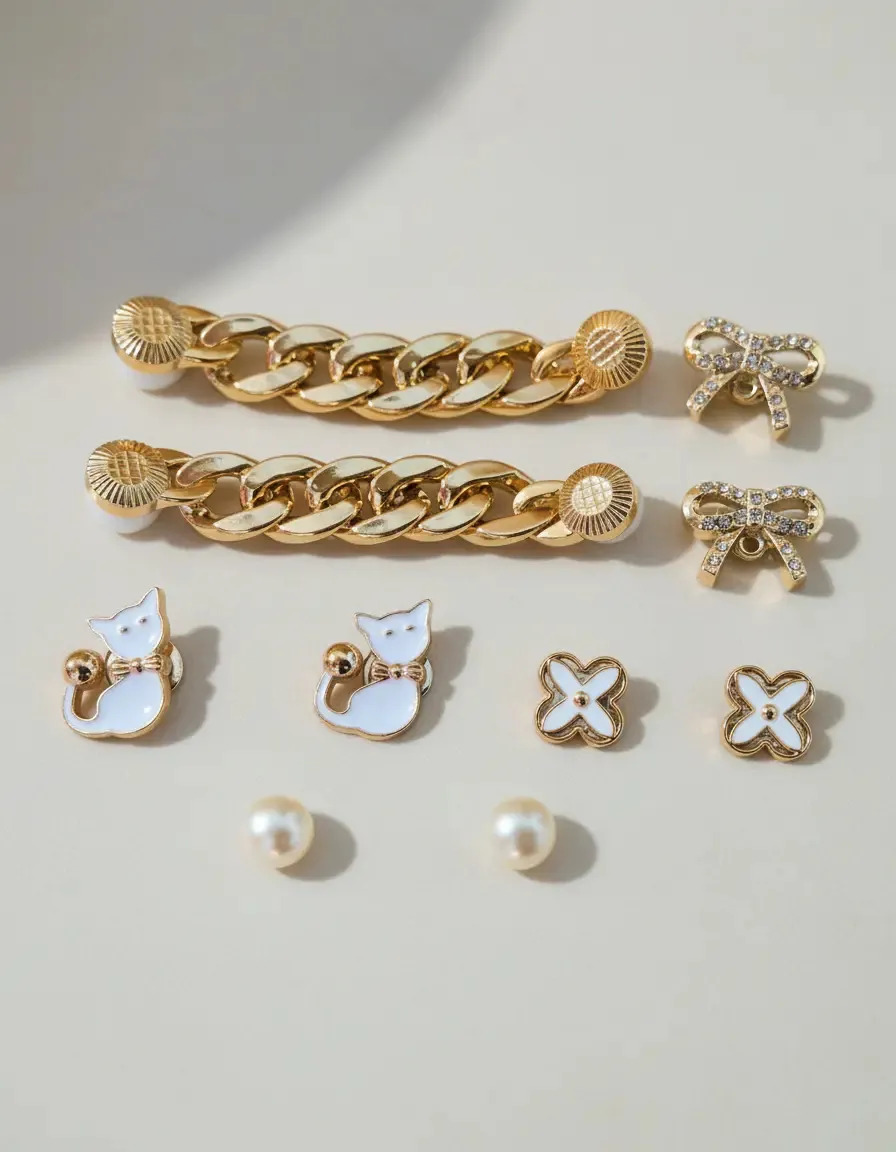 Kit Pins Botons Enfeites Acessórios Sandálias Decoração Moda Cor Dourado Gato