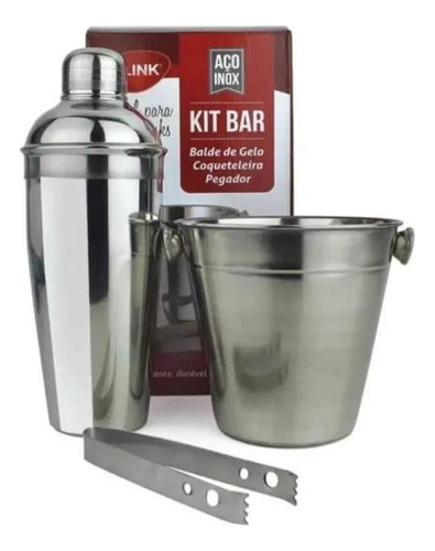 Kit Bar 3 Pçs/ Inox Coqueteleira 750 Ml Balde E Pegador - Cl