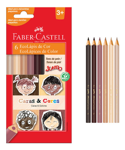 Lápis De Cor 6 Tons Pele Jumbo Caras Cores Faber Castell