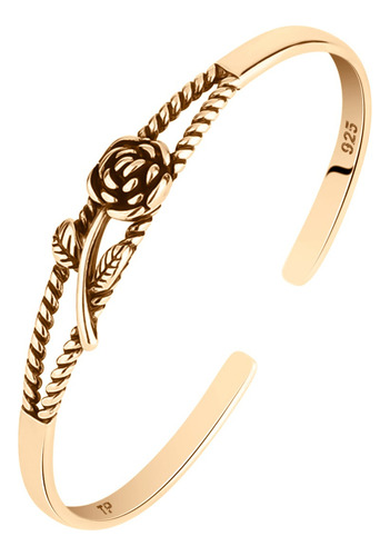 Pulseira Bracelete Maciço Prata 925 Dourado Ouro 18k- Floral