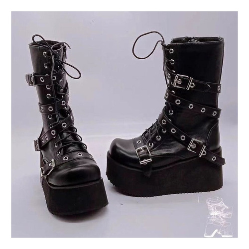Botas Altas De Plataforma Con Hebilla De Cinturón Punk Mujer
