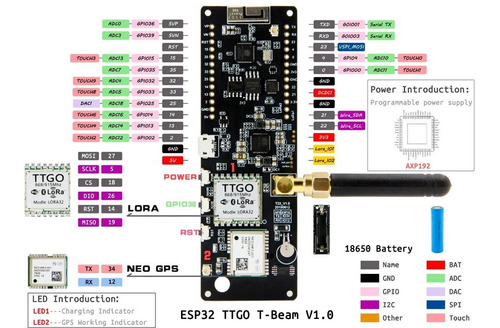 Módulo Wifi Esp32 Com Suporte De Bateria, Gps E Lora 915mhz