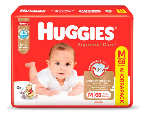 Pañales Huggies Supreme Care Cuidado Superior M X 68 Uds