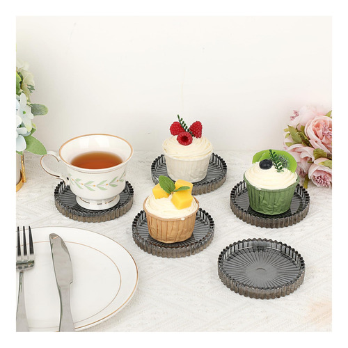 Posavasos Juxyes, 8 Unidades, Color Negro Y Cristal, Redondo