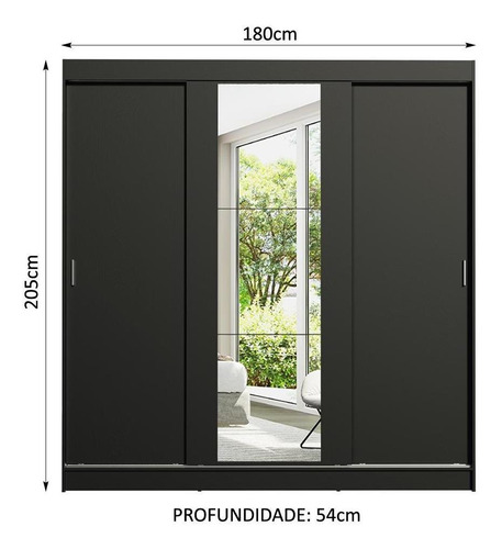 Guarda-roupa Casal Madesa Reno 3 Portas Correr Com Espelho